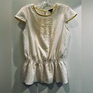 Ann Taylor Peplum Blouse, Soft Yellow and White Size Small, unworn without tags